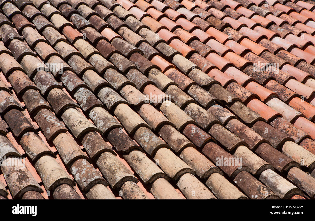 House roof, detail, brick, weathered, Stock Photo