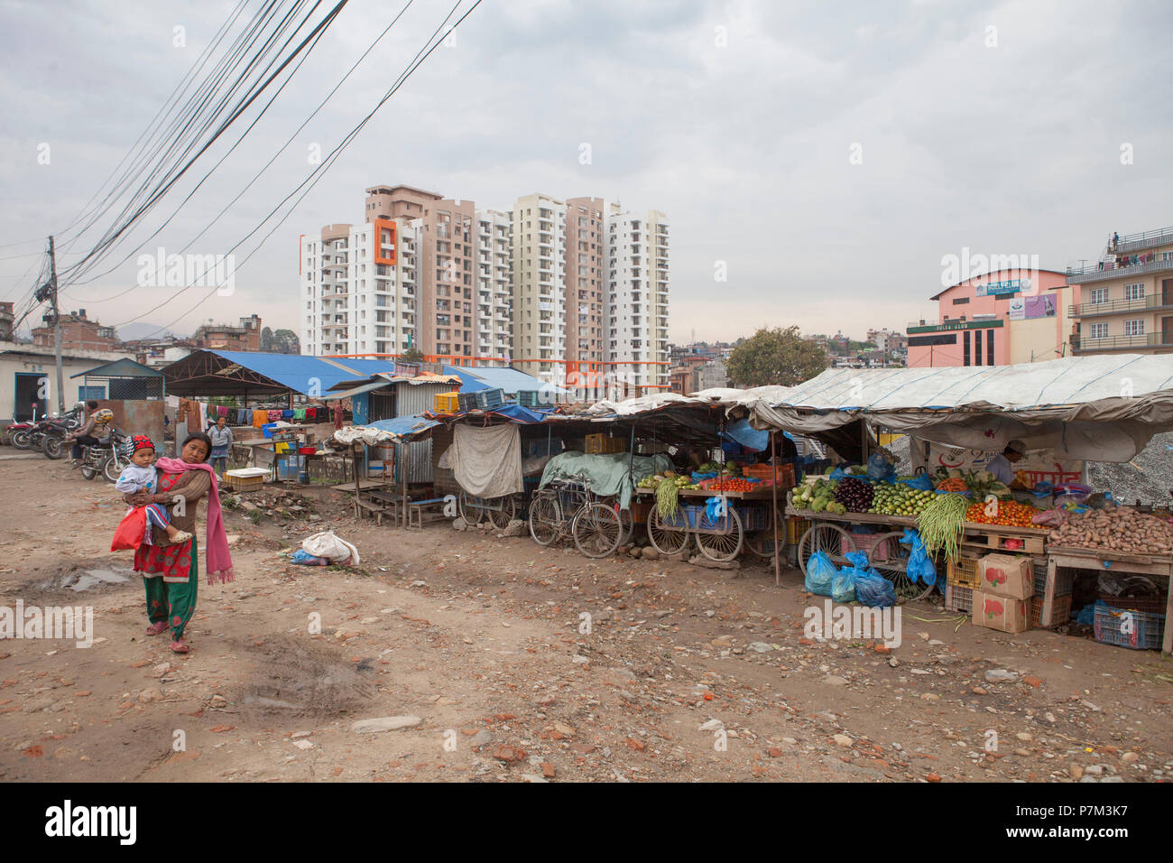 Small vegetable market on the outskirts of Kathmandu, Nepal Stock Photo