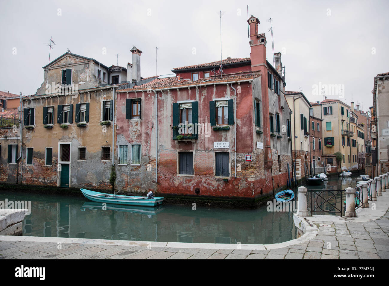 Old house row at canal, Venice, Veneto, Italy Stock Photo