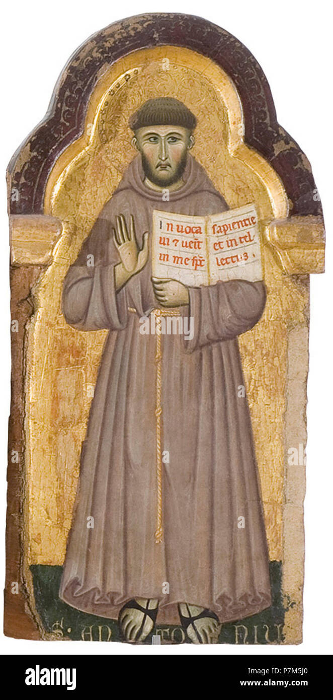 3 Master of Saint Francis. Double-sided Polyptych. St Antony of Padua. c.1272, National Gallery of Umbria, Perugia. Stock Photo