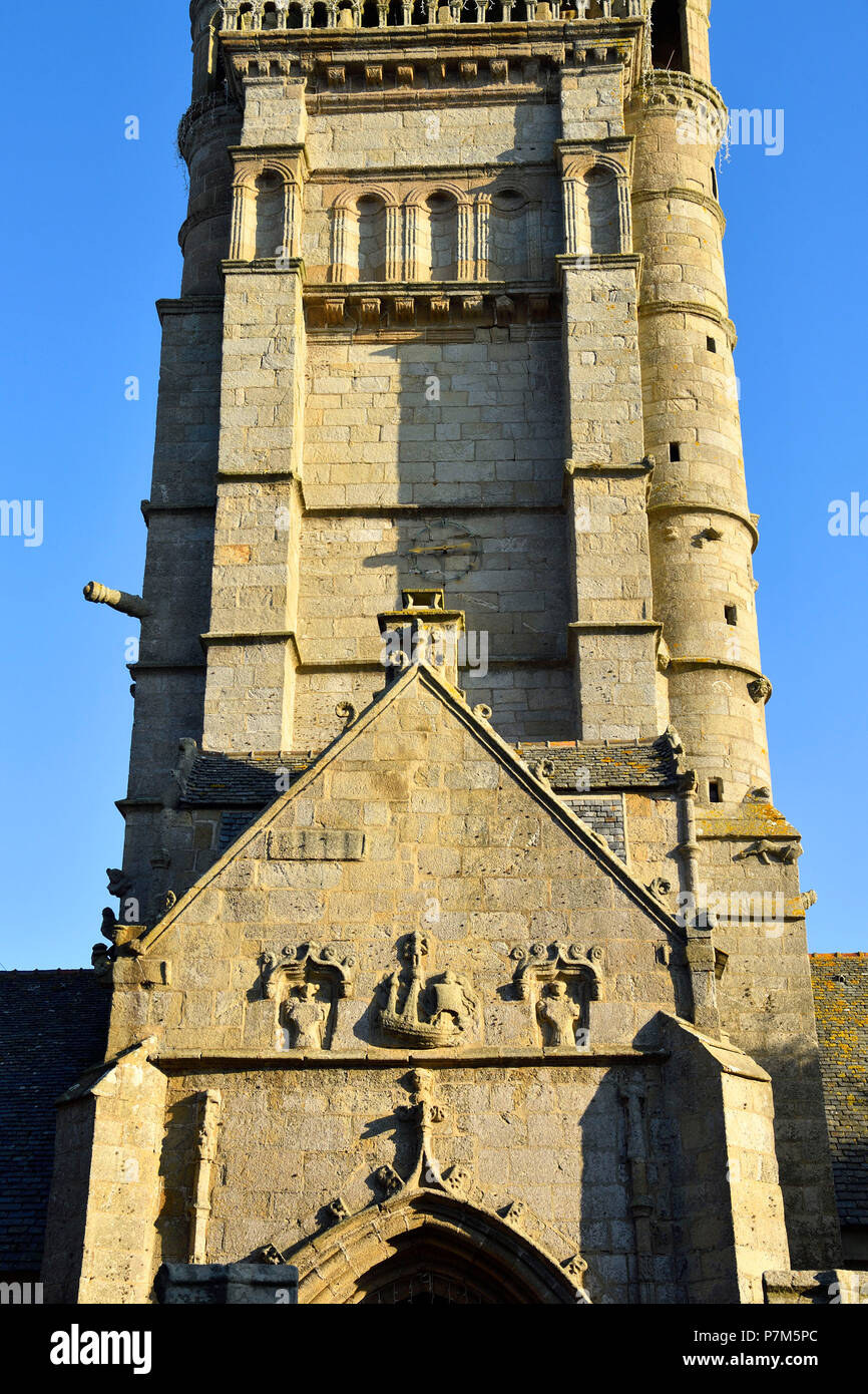 France, Finistere, Roscoff with the clocktower (1701) of Notre-Dame de Croaz Batz church Stock Photo