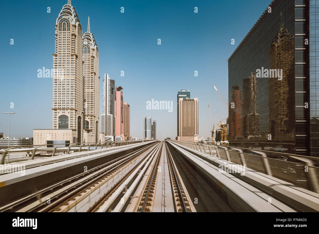 Metro tracks in Sheikh Zayed Road, Dubai, United Arab Emirates Stock Photo