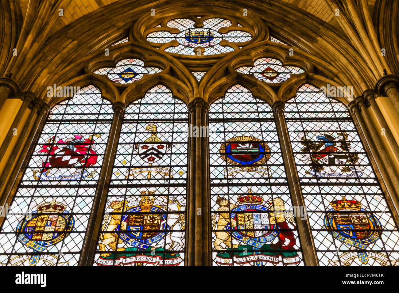 England, London, Westminter, Westminster Abbey, The Chapter House, Stained Glass Windows Stock