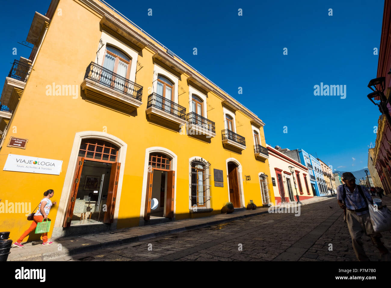 Macedonio Alcala Street is the tourist walker of the city of Oaxaca in southern Mexico Stock Photo