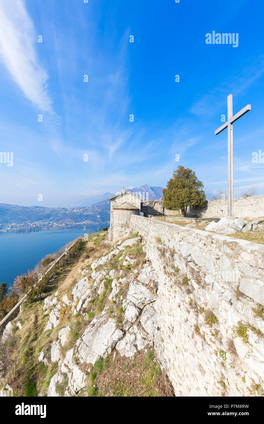 Castle of Unnamed / Castello dell'Innominato, in elevated position above Garlate Lake, Somasca, Vercurago, Val San Martino, Lombardy, Italy, Europe, Stock Photo