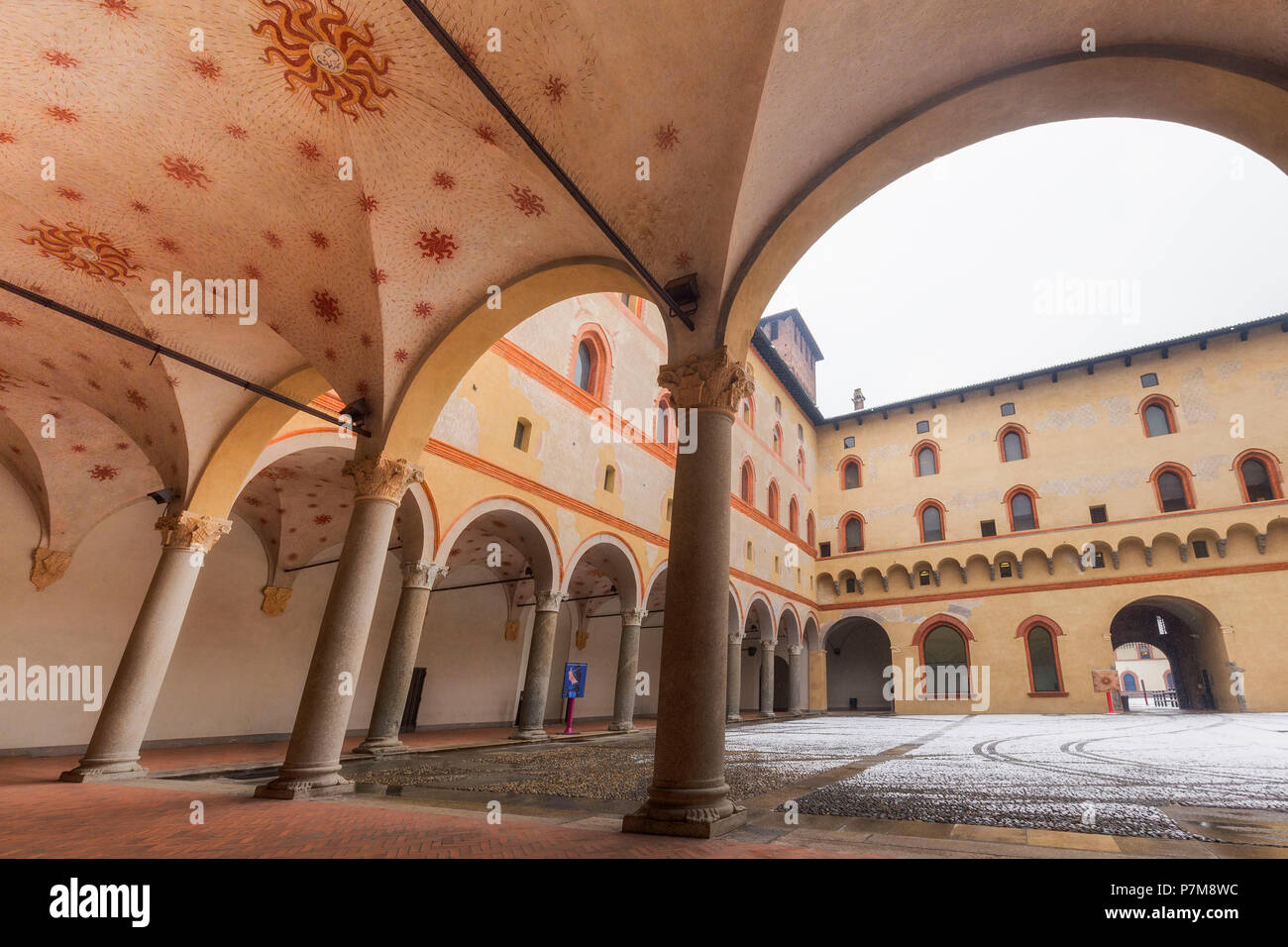 Cloister of Sforza Castle, Milan, Lombardy, Northern Italy, Italy, Stock Photo