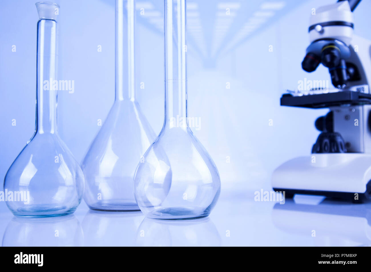 Chemistry science, Laboratory glassware background Stock Photo Alamy