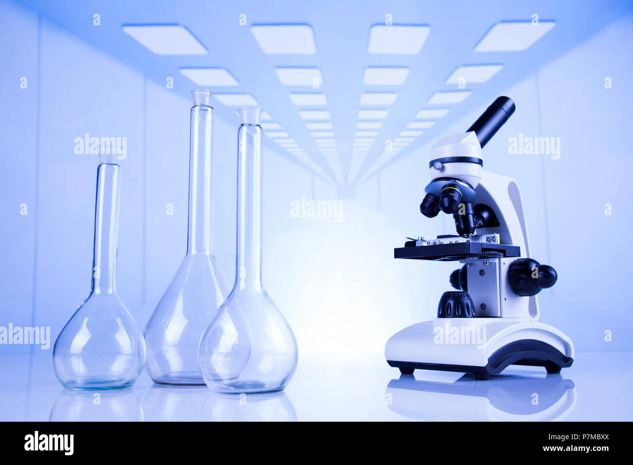 Chemistry science, Laboratory glassware background Stock Photo Alamy
