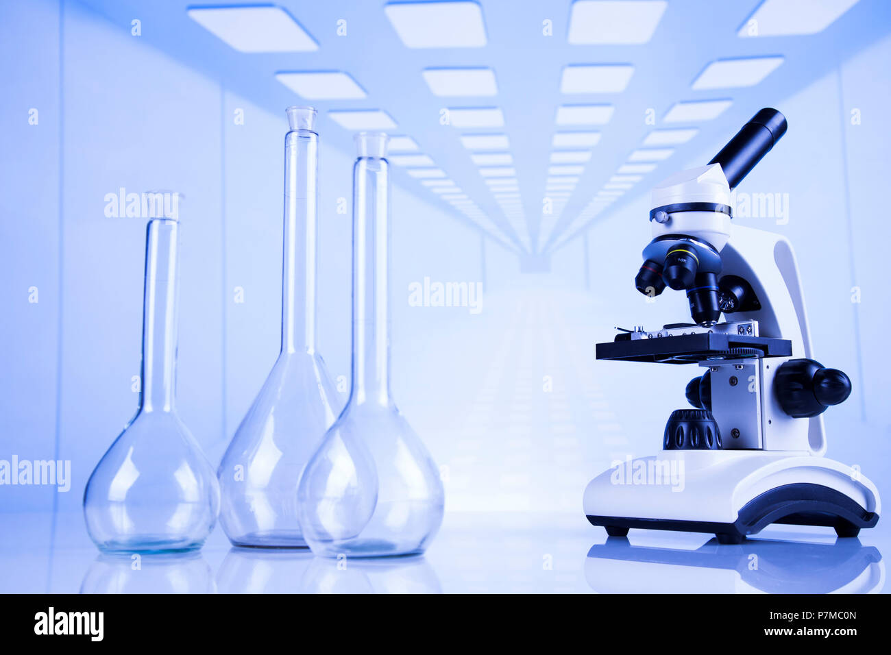 Chemistry science, Laboratory glassware background Stock Photo - Alamy