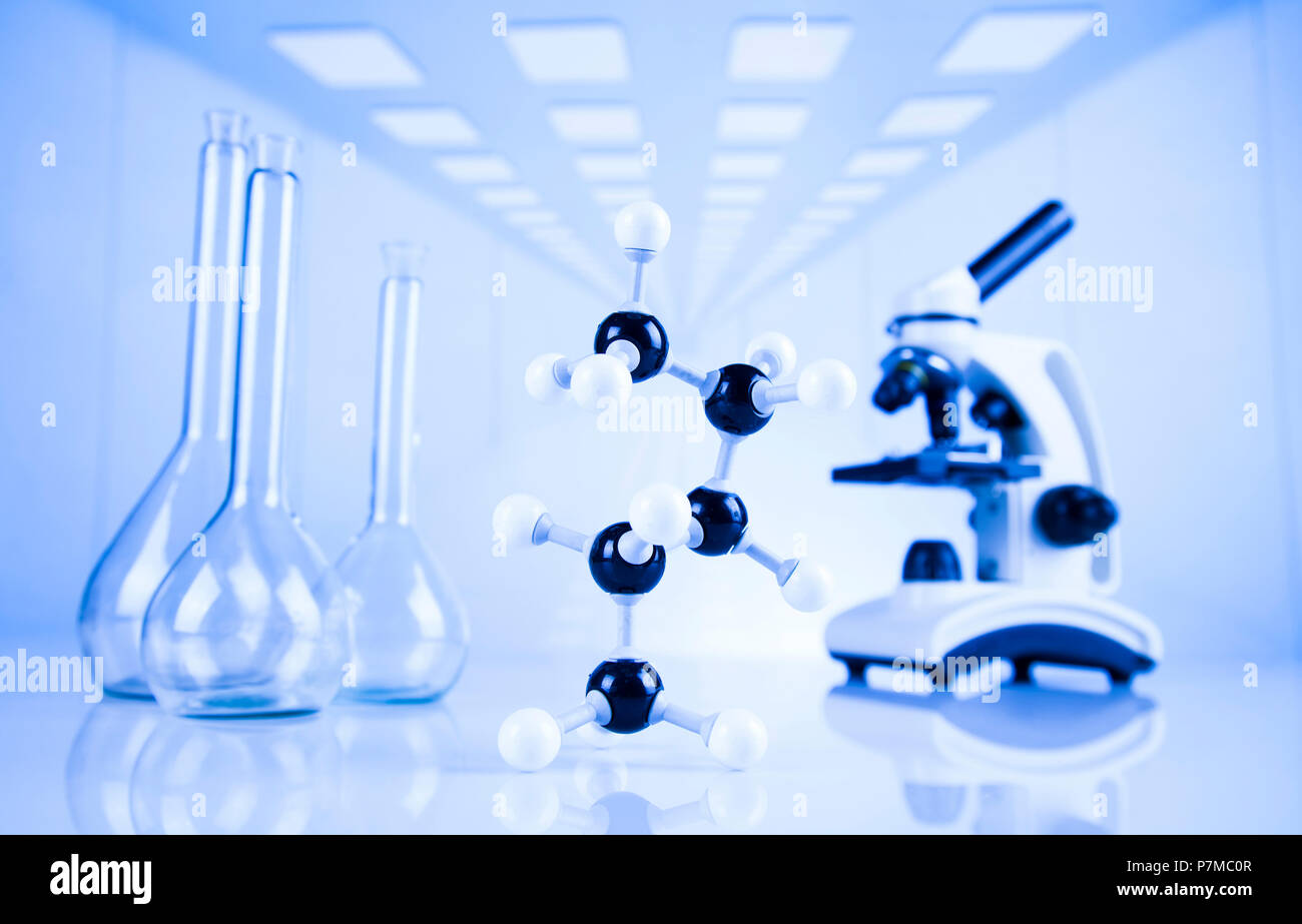 Chemistry science, Laboratory glassware background Stock Photo Alamy