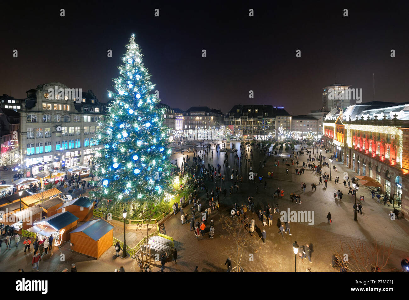 France, Bas Rhin, Strasbourg, old town listed as World Heritage by UNESCO, the big christmas tree on Place Kleber Stock Photo