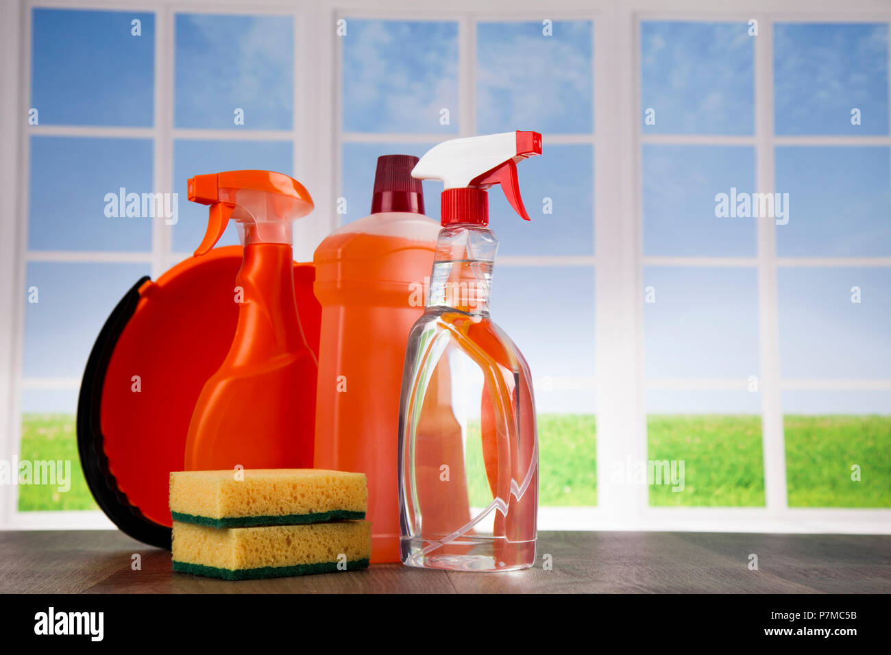 Cleaning and window background Stock Photo - Alamy