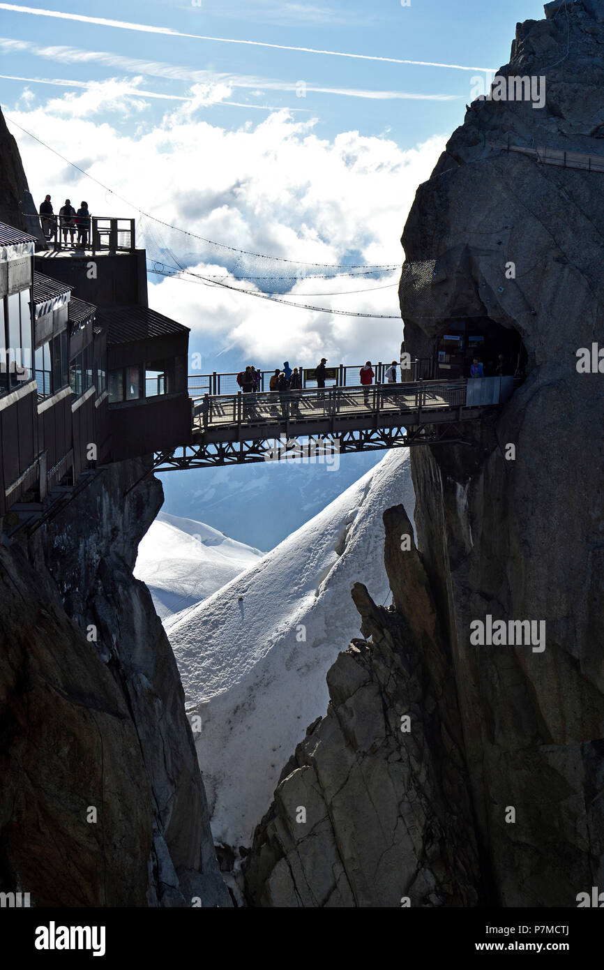 France, Haute Savoie, Chamonix Mont Blanc, terrace of the Aiguille du Midi (3848m), Mont Blanc range Stock Photo