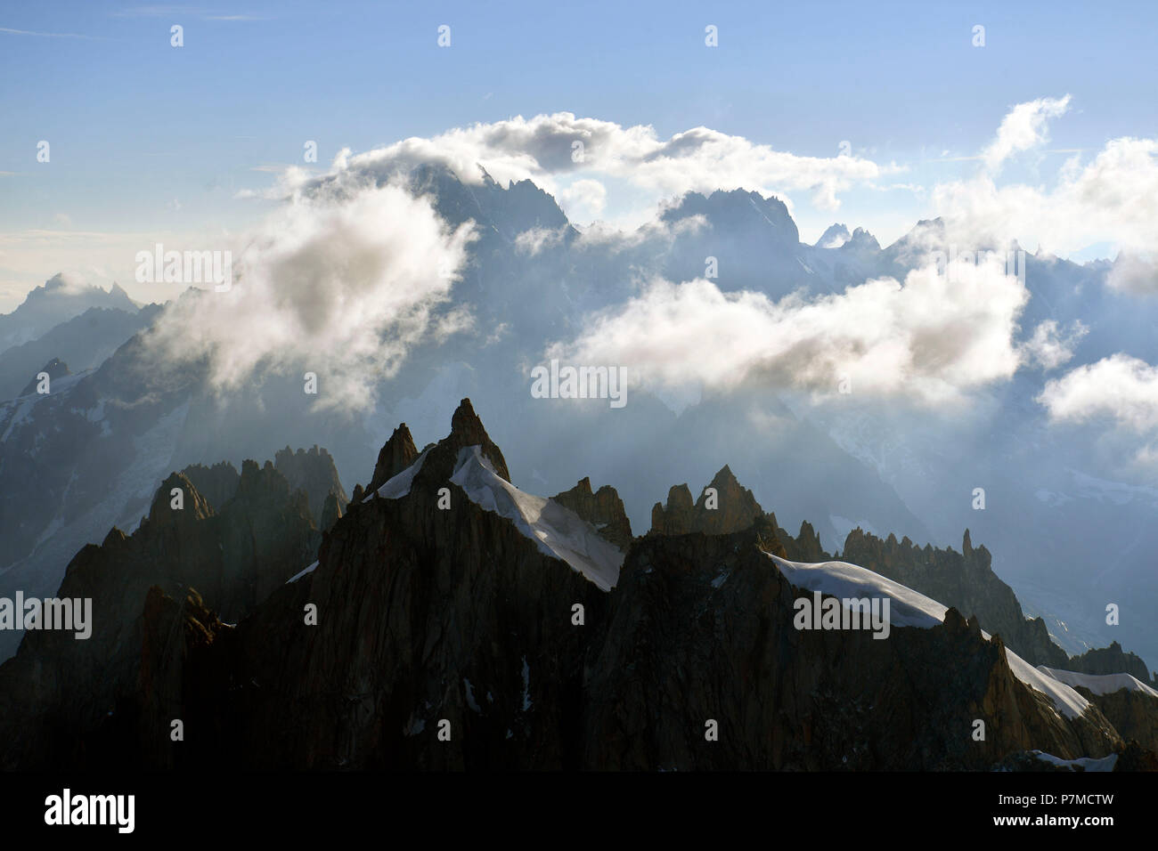 France, Haute Savoie, Chamonix Mont Blanc, Mont Blanc range, Grandes Jorasses (4208m) Stock Photo