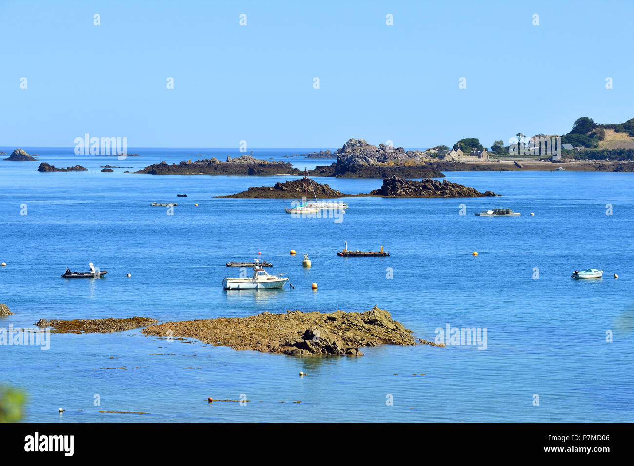 France, Cotes d'Armor, Ploubazlanec, Pors Even, Trieux estuary and numerous rocks and islets Stock Photo