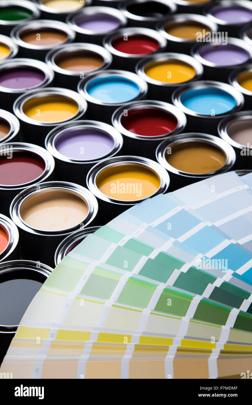 Paint cans color palette Stock Photo Alamy