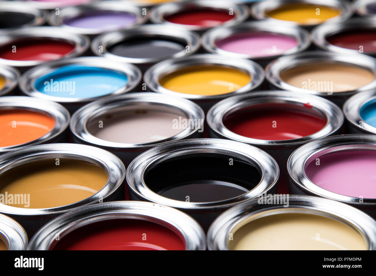 Creativity concept group of tin metal cans with color paint Stock Photo ...