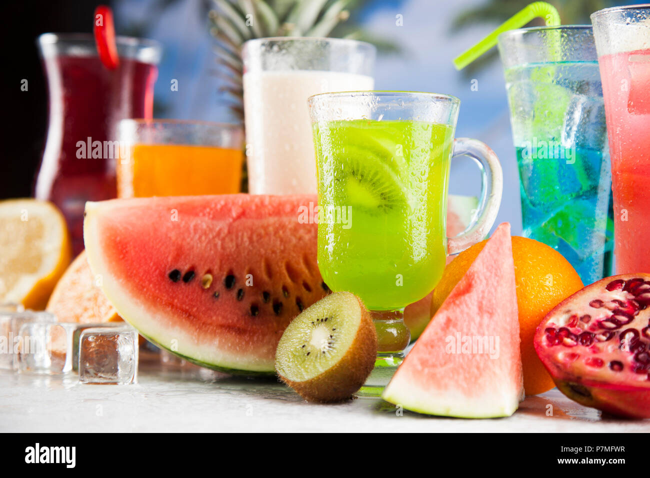 Variety of cold drinks, Summer Stock Photo Alamy