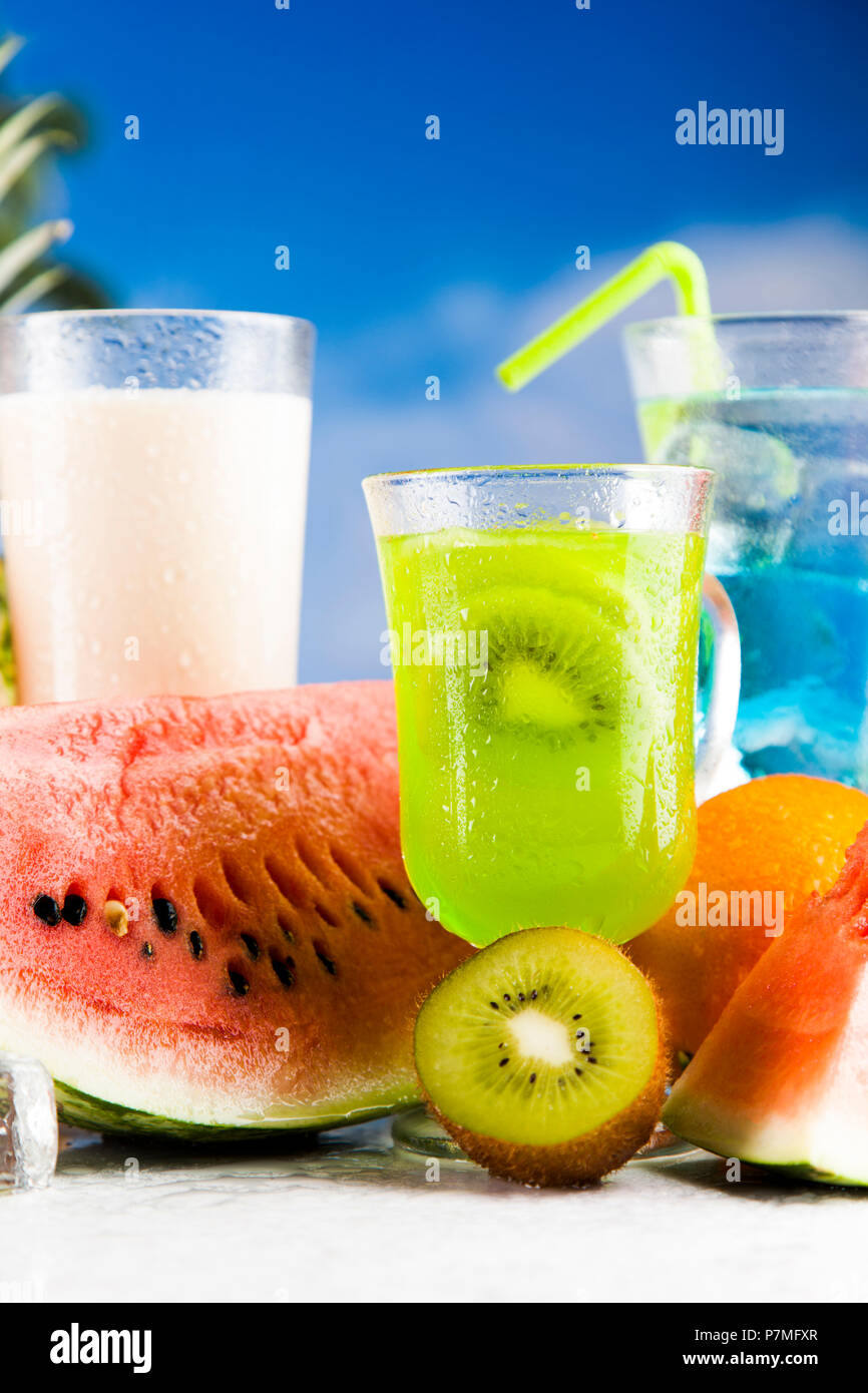 Variety of cold drinks, Summer Stock Photo Alamy