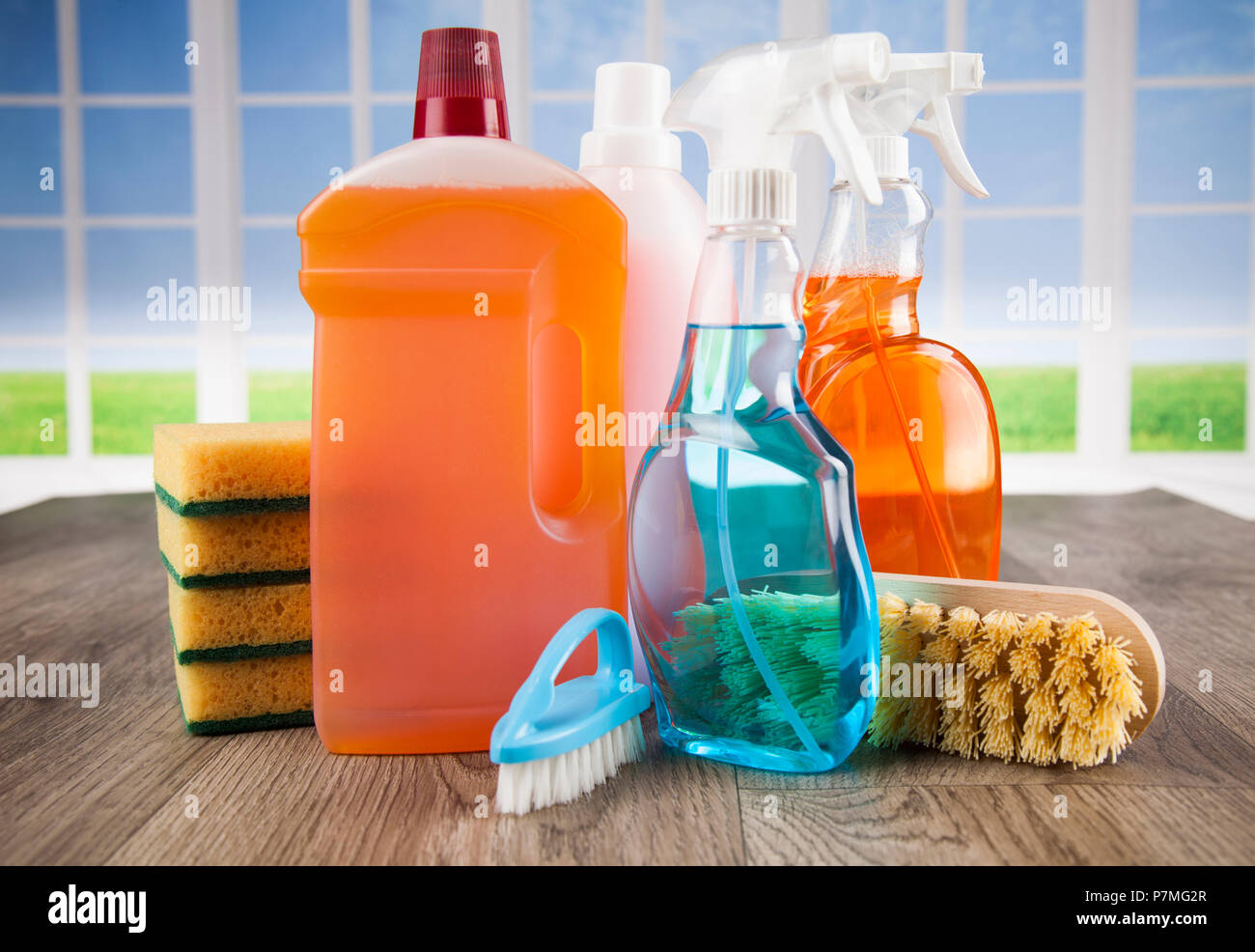 Assorted cleaning products Stock Photo - Alamy