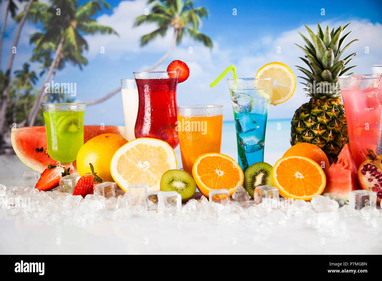 Variety of cold drinks, Summer Stock Photo Alamy