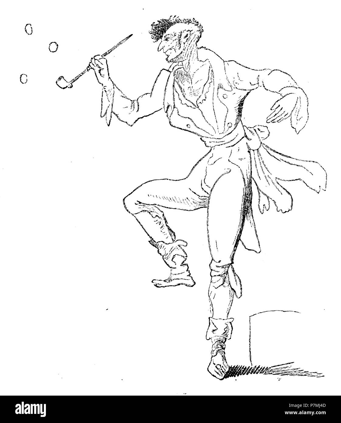 Ernst Theodor Amadeus Hoffmann's drawing of the crazy Kreisler, which was to come on the back of the envelope for the third volume of tomcat Murr. From his estate,   1881 Stock Photo