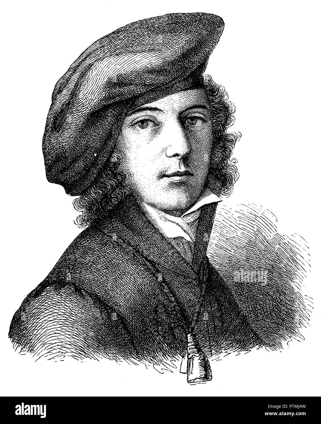 Adelbert von Chamissos Youth portrait, drawn by Ernst Theodor Amadeus Hoffmann 1805,   1881 Stock Photo