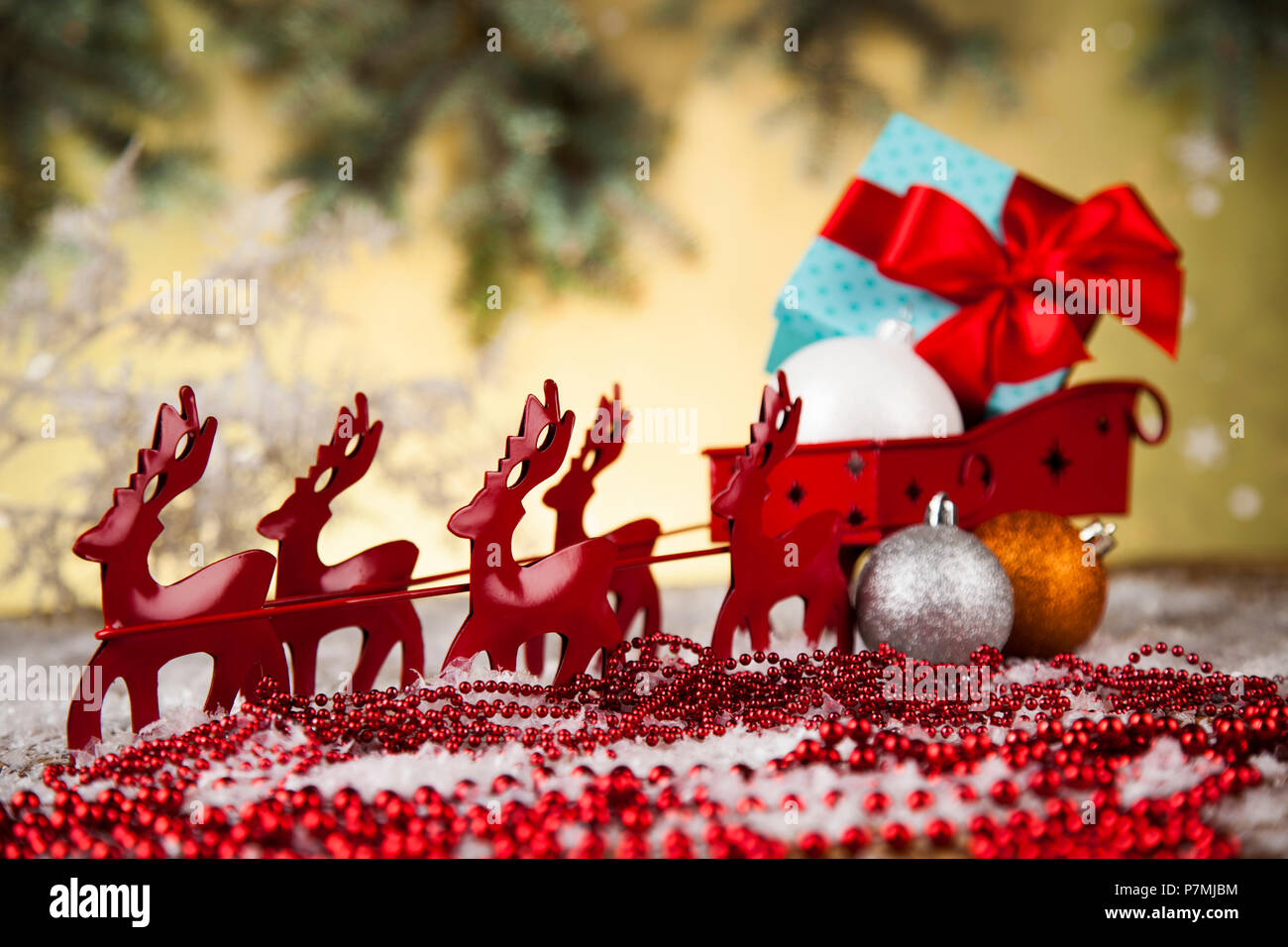 Christmas, Santa sleigh on gift box background Stock Photo - Alamy