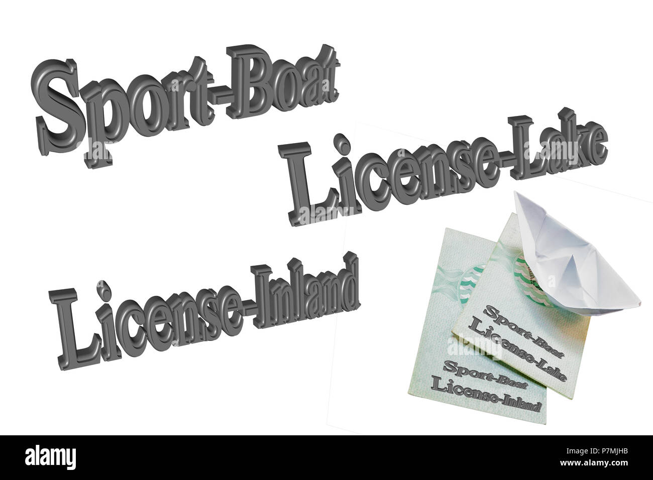 Text in 3D in English "Sport Boat License" against white background Stock Photo