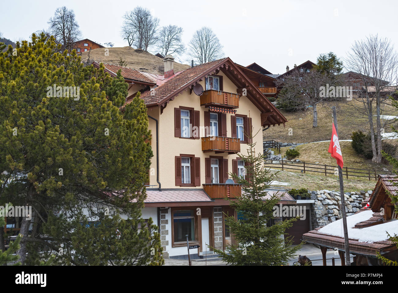 Picture of a traditional house in Interlaken, Switzerland Stock Photo