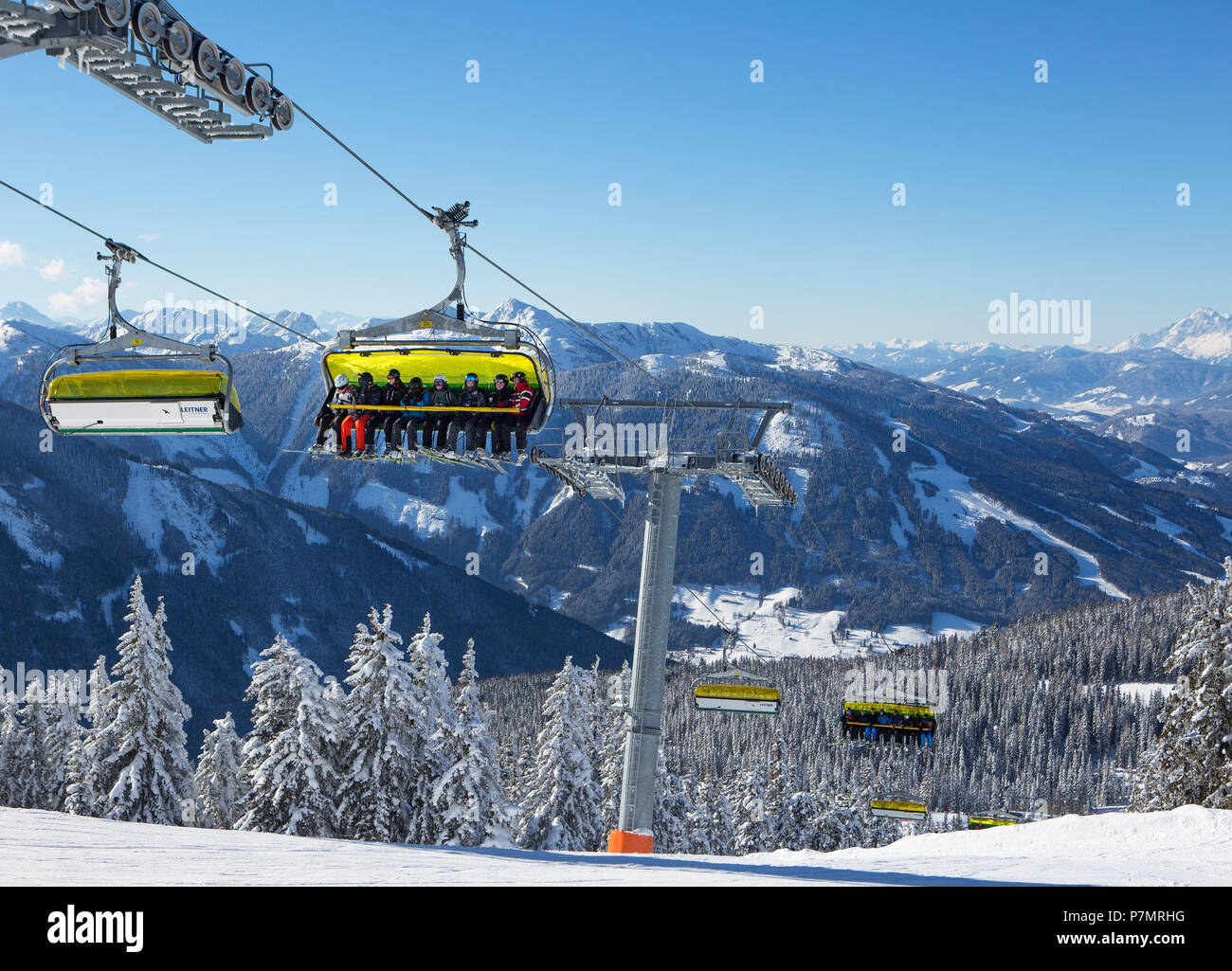 Austria, Styria, Liezen district, Schladming, Planai, Märchenwiesenbahn, Ski area, Stock Photo