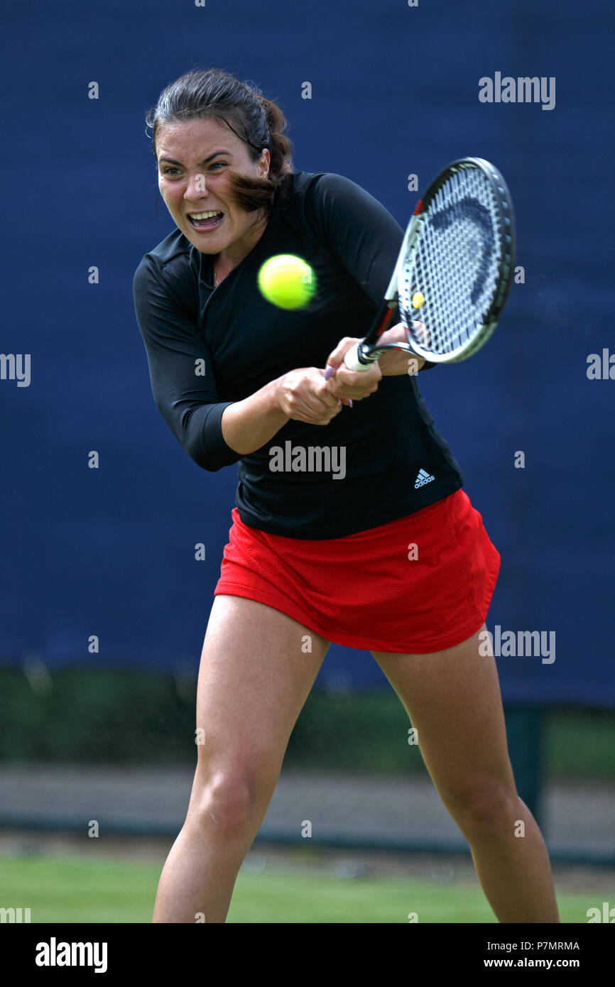 Elena-Gabriela Ruse, professional tennis player from Romania, plays a shot during a match in 2018. Stock Photo