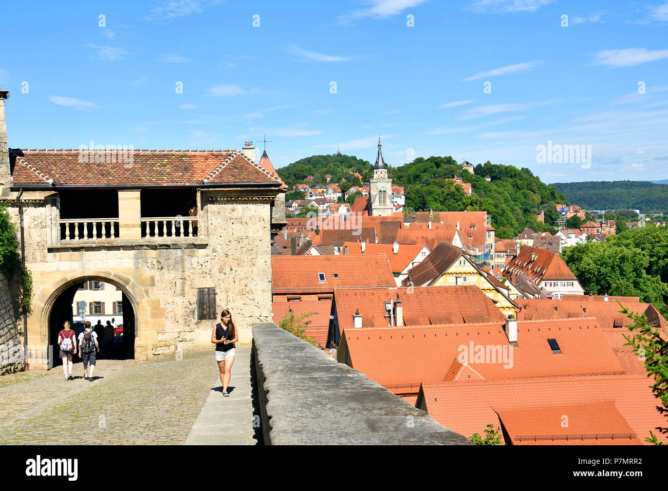 Germany, Baden-Wurttemberg, Neckartal (Neckar valley), Tübingen with Hohentübingen castle Stock Photo