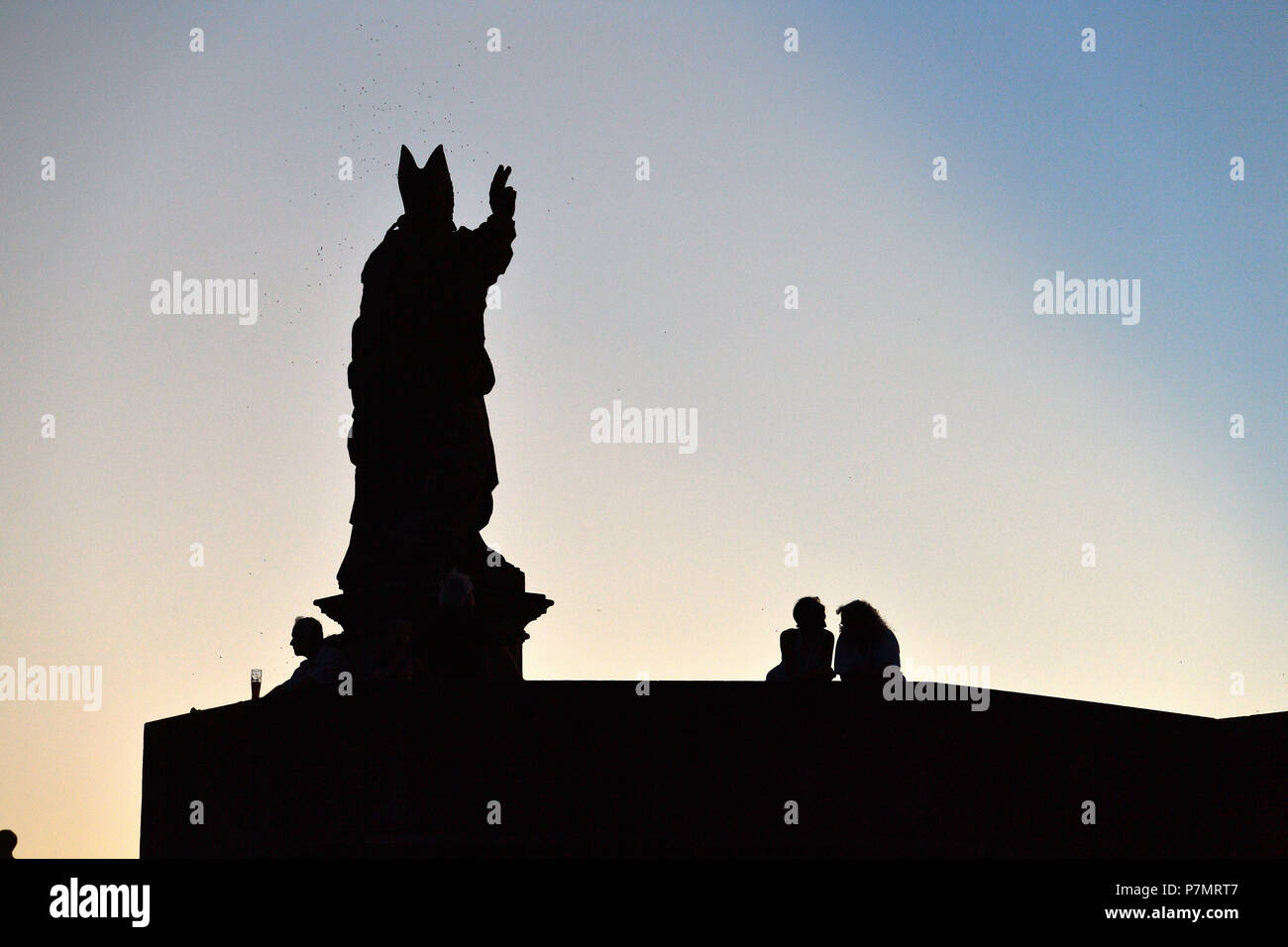 Germany, Bavaria, Upper Franconia Region, Würzburg, statue of St.Kilian on Old Main Bridge (Alte Mainbrücke) Stock Photo