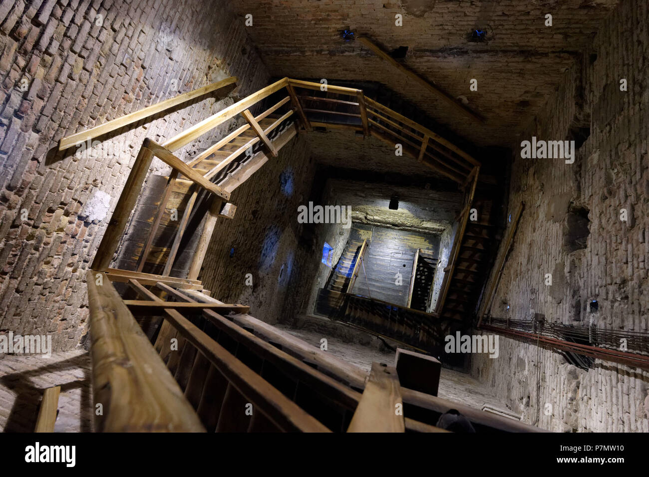 Italy, Emilia Romagna, Bologna, the Asinelli tower (12th century) 97.2 meters high, interior staircase Stock Photo