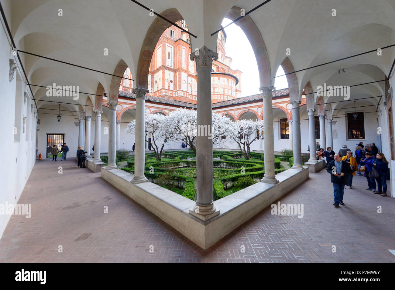 Italy, Lombardy, Milan, Magenta district, Church of Saint Maria delle Grazie (15th century), Renaissance style, listed as World Heritage by UNESCO, the cloister Stock Photo