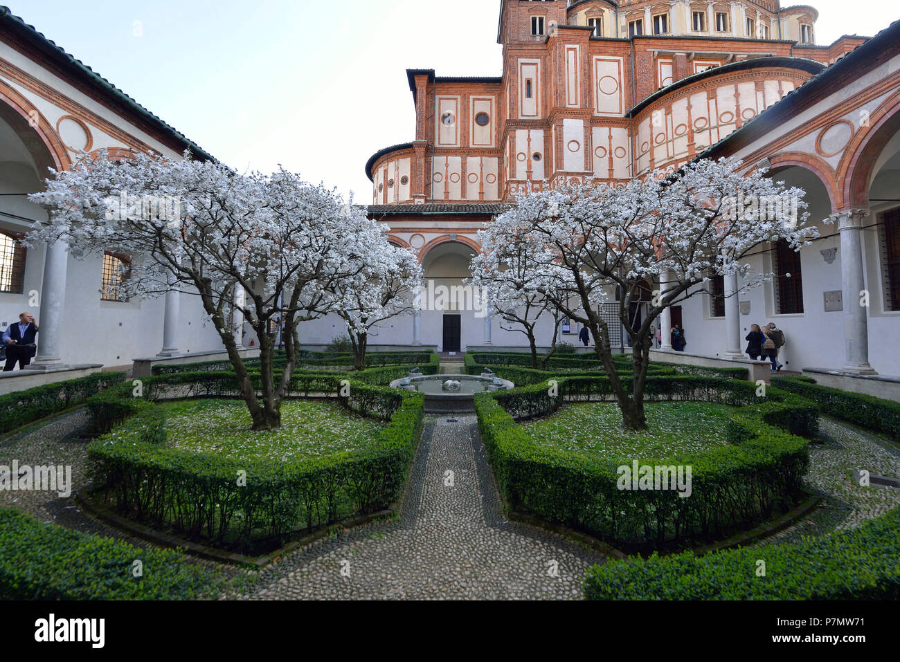 Italy, Lombardy, Milan, Magenta district, Church of Saint Maria delle Grazie (15th century), Renaissance style, listed as World Heritage by UNESCO, the cloister Stock Photo