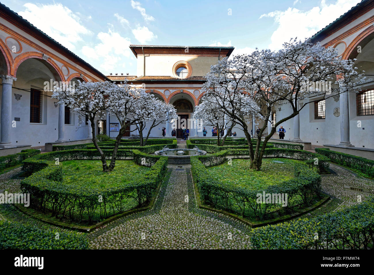 Italy, Lombardy, Milan, Magenta district, Church of Saint Maria delle Grazie (15th century), Renaissance style, listed as World Heritage by UNESCO, the cloister Stock Photo