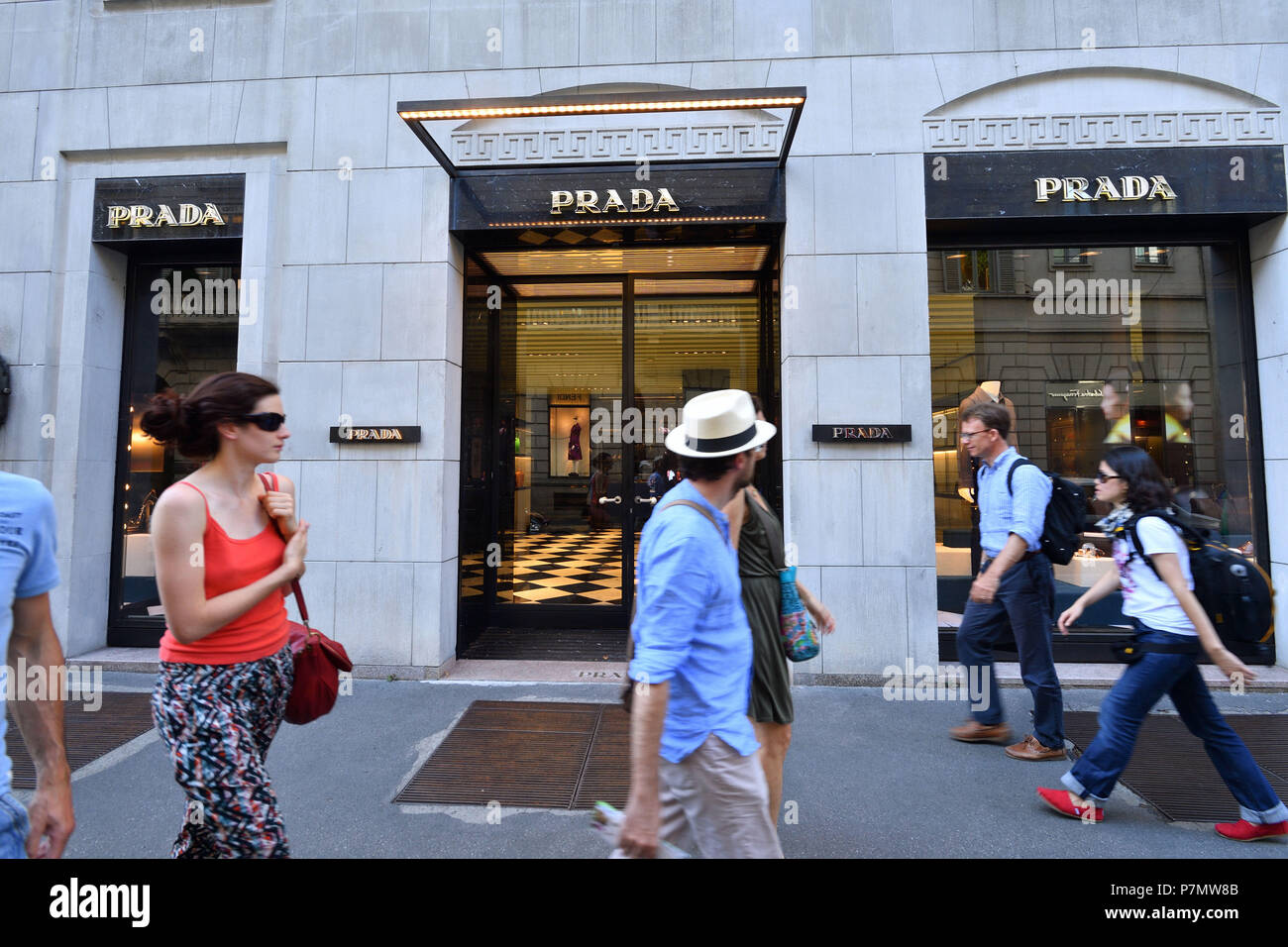 Italy, Lombardy, Milan, Fashion Quadrilateral, Via della Spiga, Prada Store Stock Photo