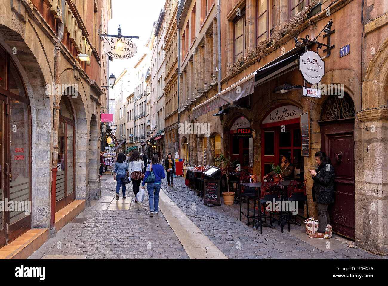France, Rhone, Lyon, historical site listed as World Heritage by UNESCO,  Vieux Lyon (Old Town), St Jean district, rue du Boeuf Stock Photo - Alamy