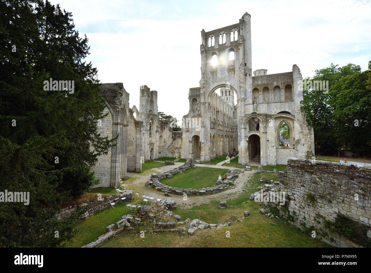 France, Seine Maritime, Norman Seine River Meanders Regional Nature Park, Jumieges, Saint Pierre abbey founded in the 7th century Stock Photo