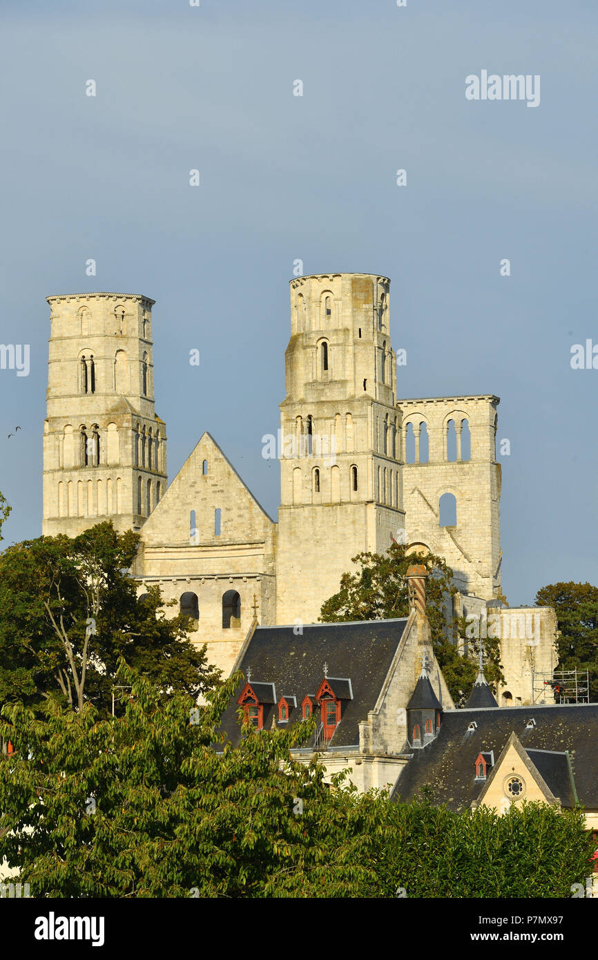 France, Seine Maritime, Norman Seine River Meanders Regional Nature Park, Jumieges, Saint Pierre abbey founded in the 7th century Stock Photo