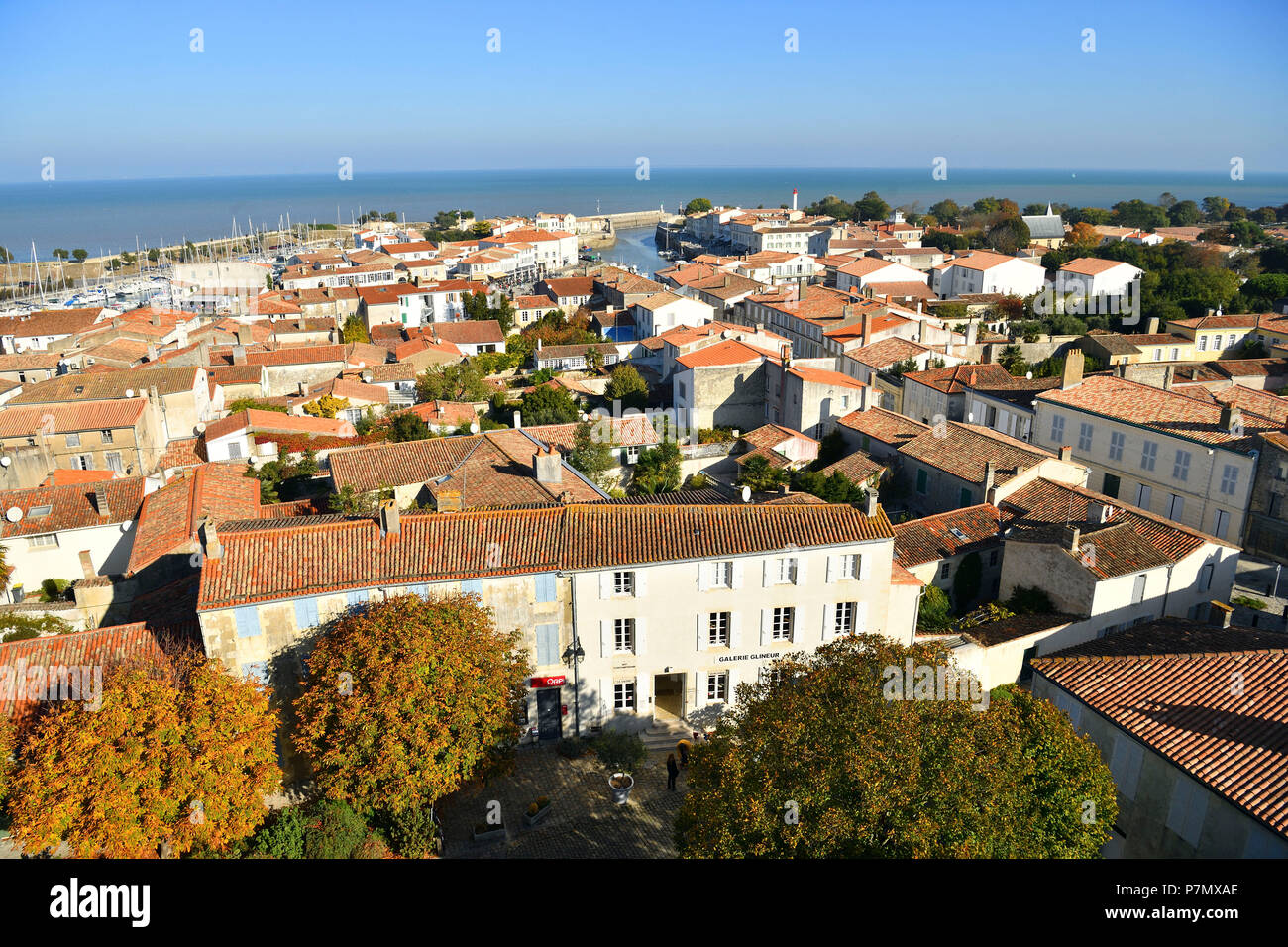 France, Charente Maritime, Ile de Re, St Martin de Re, panoramic view from the bellfry of Saint Martin church Stock Photo