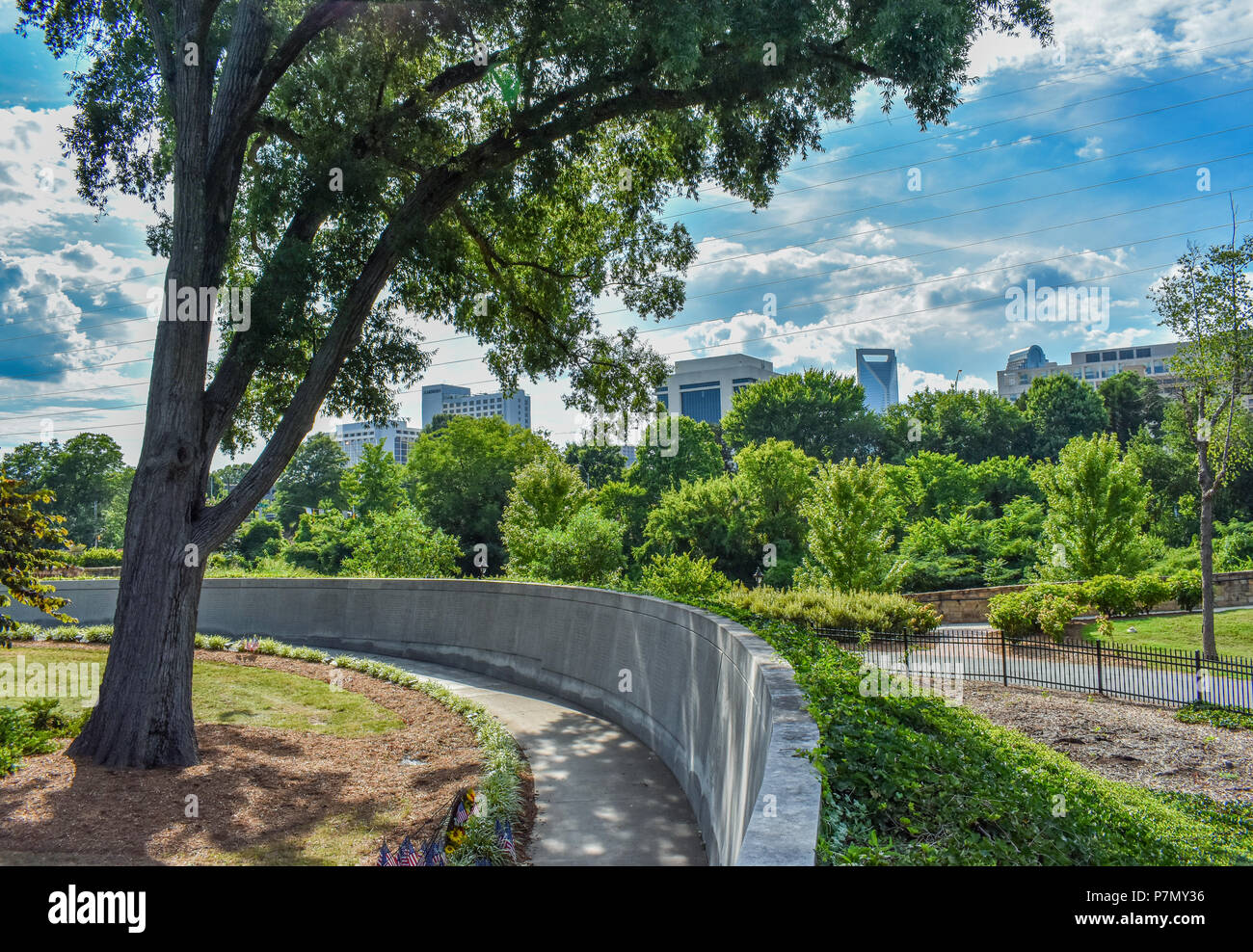 Charlotte buildings (including Duke Energy Center) from Midtown Park, Charlotte, NC Stock Photo