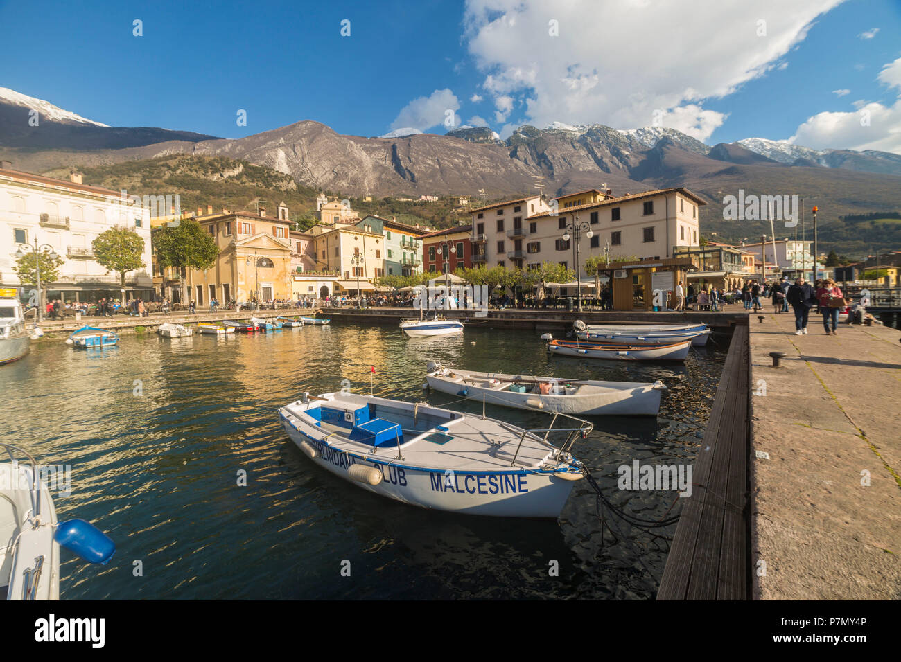The little harbour of Malcesine on Garda Lake, Verona province, Veneto, Italy Stock Photo
