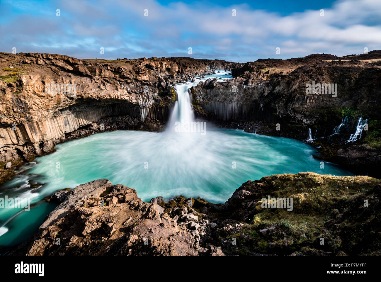 Aldeyjarfoss waterfall surrounded by the basaltic columns, North Iceland, Europe Stock Photo