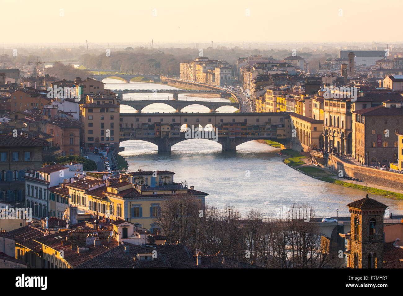Ponte Vecchio bridge and Arno river, Florence, Tuscany, Italy Stock Photo