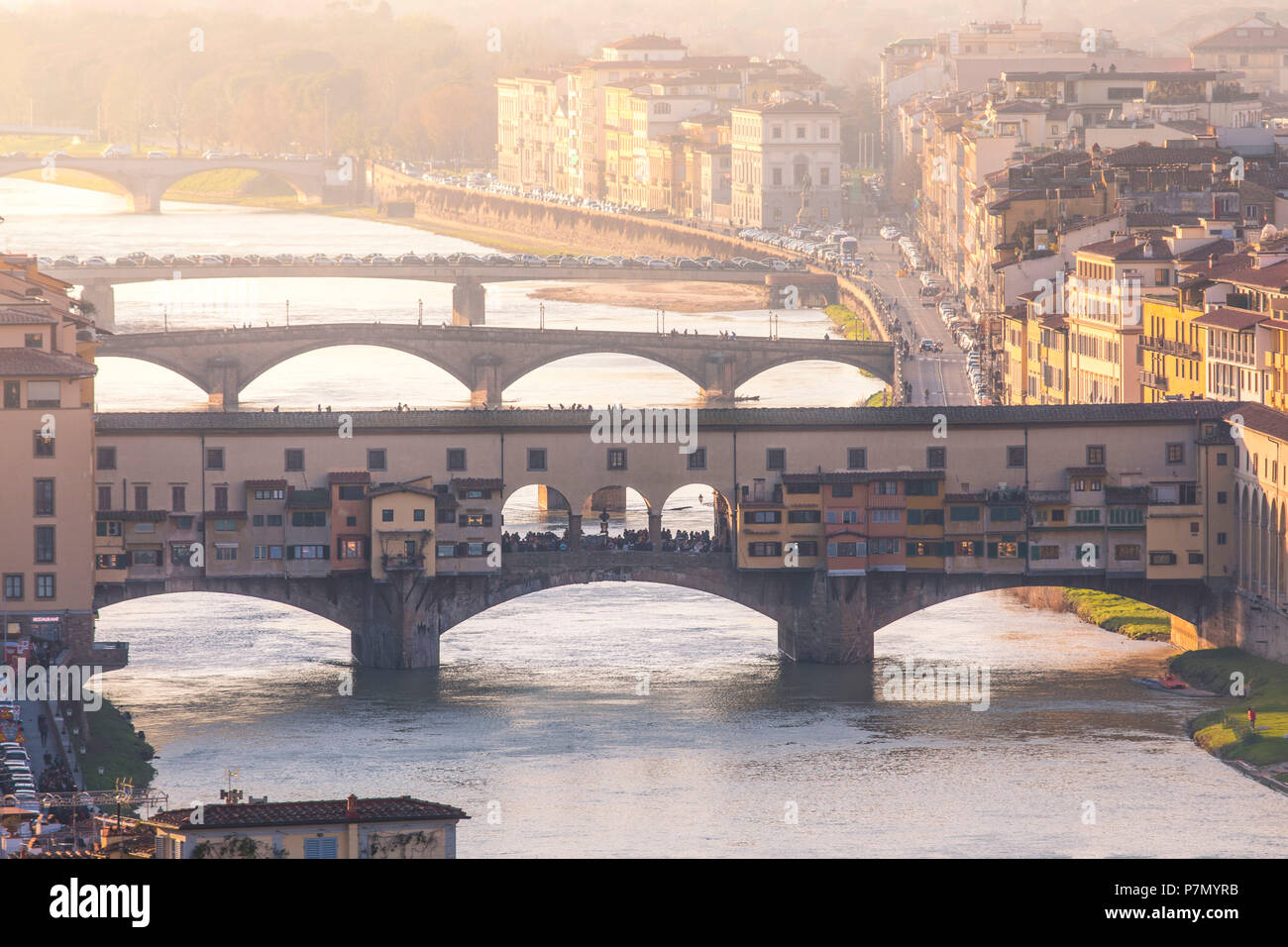 Ponte Vecchio bridge and Arno river, Florence, Tuscany, Italy Stock Photo