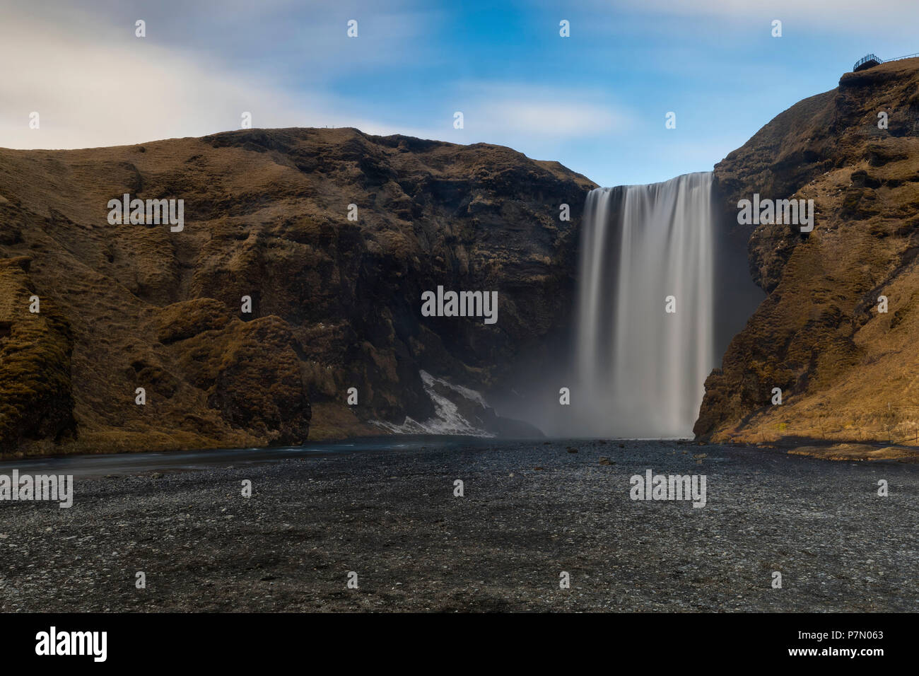 Skogafoss waterfall in winter day, Sudurland, south Iceland, Iceland, Europe, Stock Photo