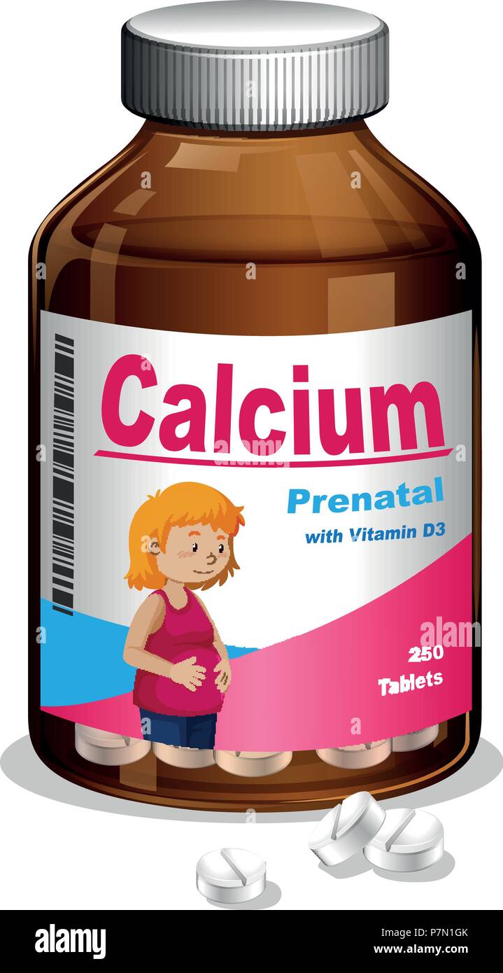 Bottle of prenatal calcium with Vitamin D3 illustration Stock Vector